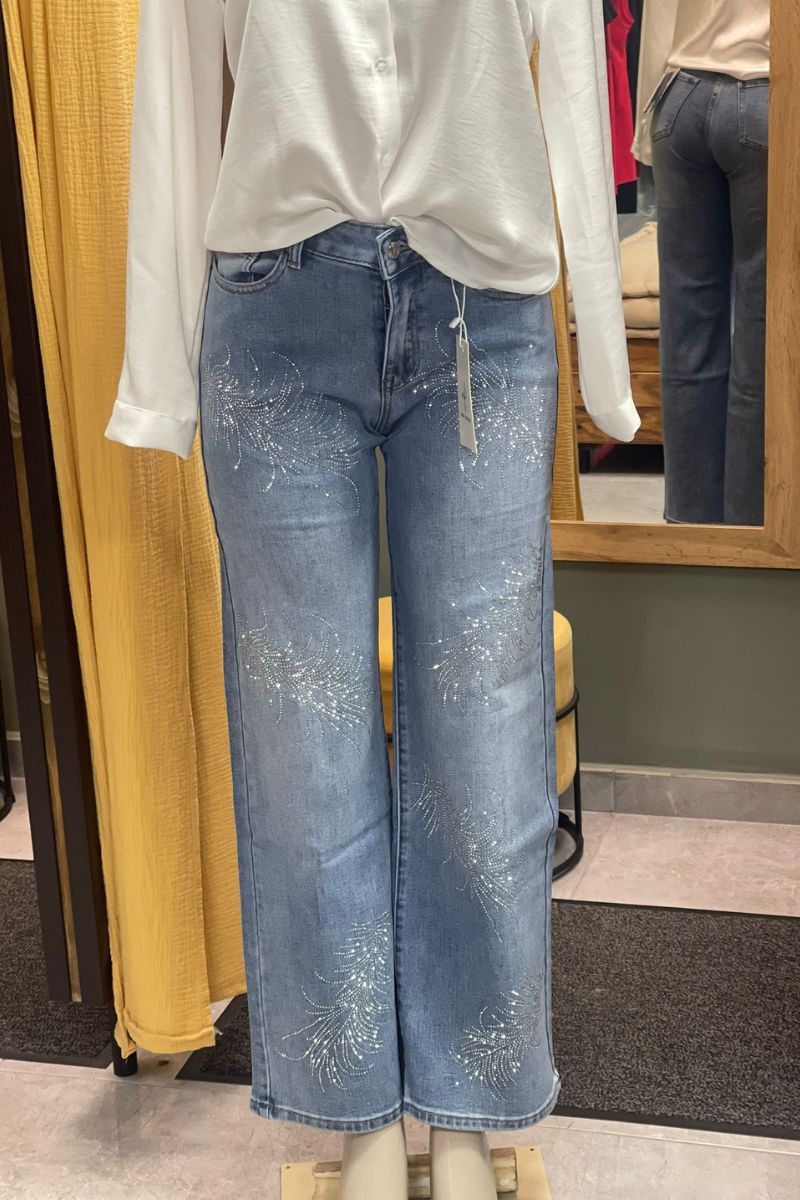 Vaquero Brillante Flores brillos Elastico