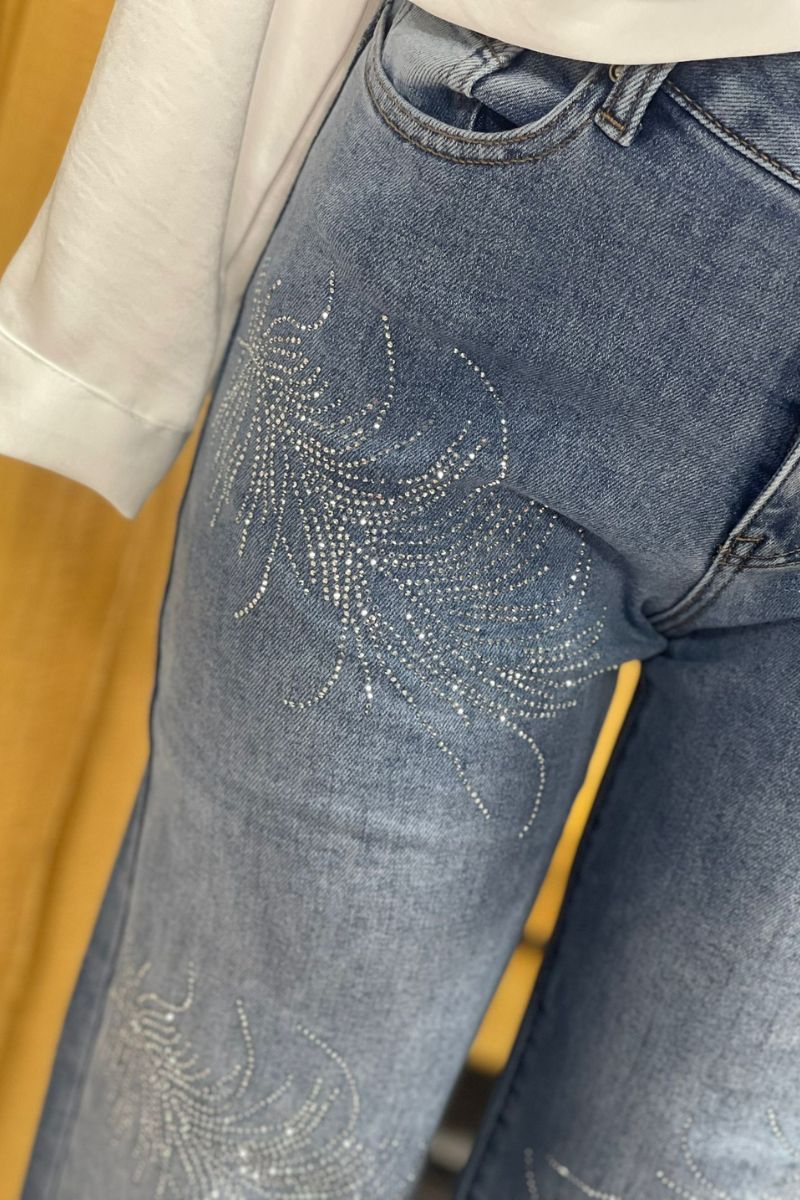 Vaquero Brillante Flores brillos Elastico