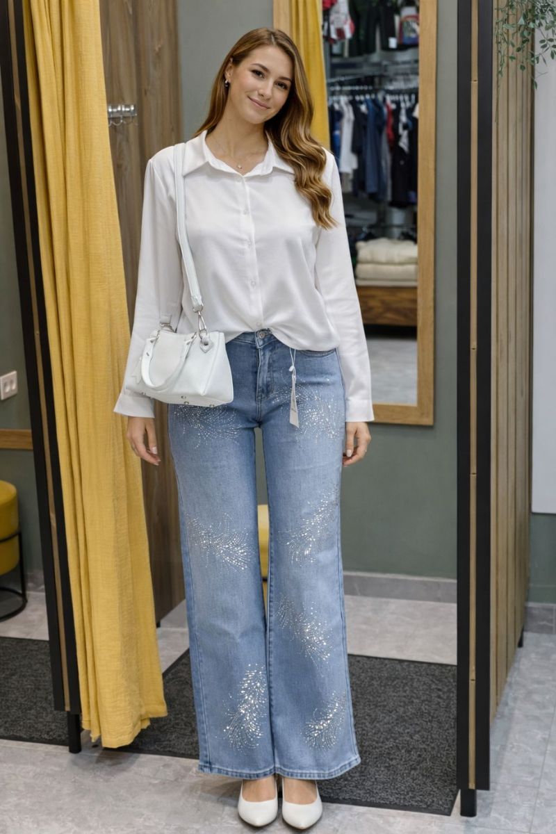 Vaquero Brillante Flores brillos Elastico